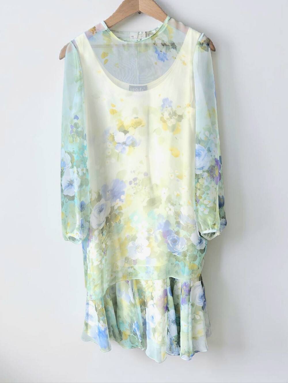 Ursula Of Switzerland Watercolor Chiffon Overlay Dress Set Womens 14 Midi Flowy